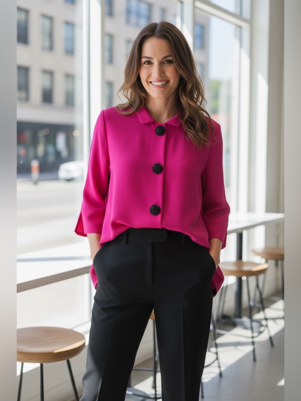Frank Lyman Design Hot Pink Blouse with Decorative Buttons Size 4